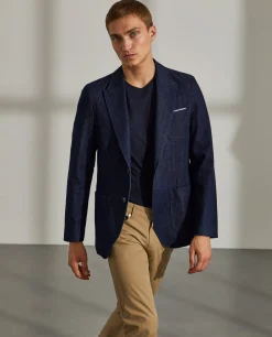 LION OF PORCHES Blazers^Blazer para homem slim fit denim com bolsos