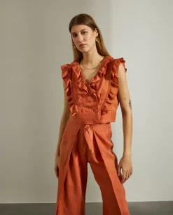 MULHER LION OF PORCHES Blusas^Blusa curta folhos