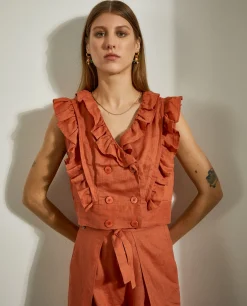 MULHER LION OF PORCHES Blusas^Blusa curta folhos