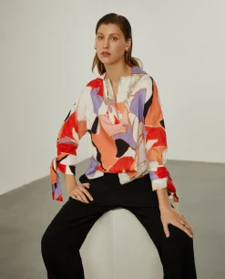 MULHER LION OF PORCHES Blusas^Blusa de algodão com padrão abstrato