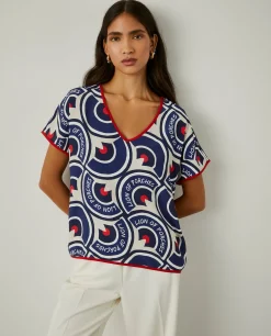 MULHER LION OF PORCHES Blusas^Blusa decote em V com padrão geométrico