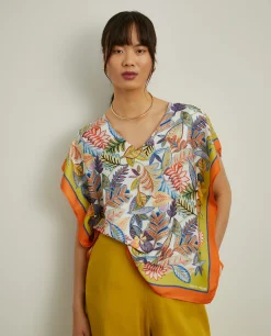 MULHER LION OF PORCHES Blusas^Blusa estilo poncho com padrão tropical