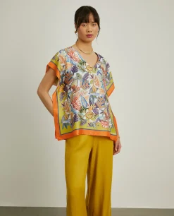 MULHER LION OF PORCHES Blusas^Blusa estilo poncho com padrão tropical