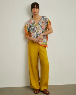 MULHER LION OF PORCHES Blusas^Blusa estilo poncho com padrão tropical