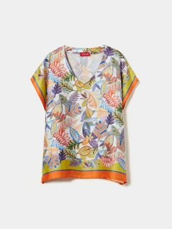 MULHER LION OF PORCHES Blusas^Blusa estilo poncho com padrão tropical