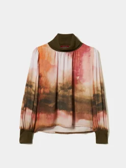 MULHER LION OF PORCHES Blusas^Blusa fluida gola alta