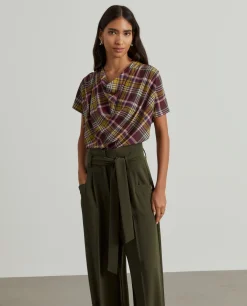 MULHER LION OF PORCHES Blusas^Blusa manga curta tartan