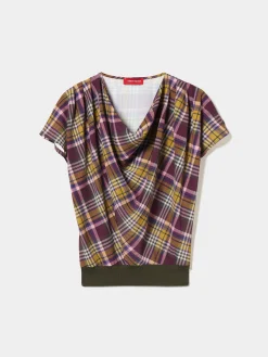 MULHER LION OF PORCHES Blusas^Blusa manga curta tartan