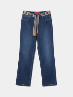 MULHER LION OF PORCHES Calças^Calças denim regular fit com cinto
