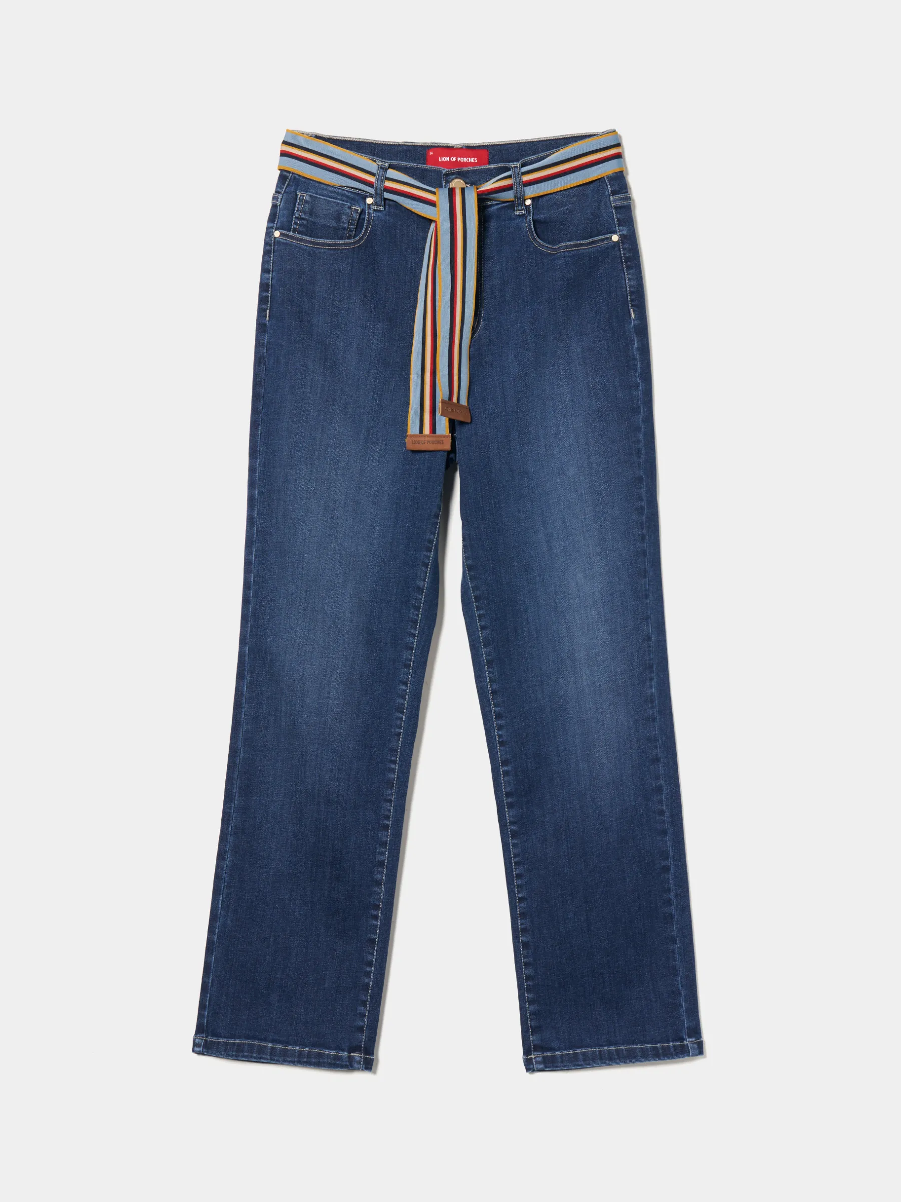 MULHER LION OF PORCHES Calças^Calças denim regular fit com cinto