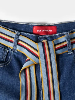MULHER LION OF PORCHES Calças^Calças denim regular fit com cinto