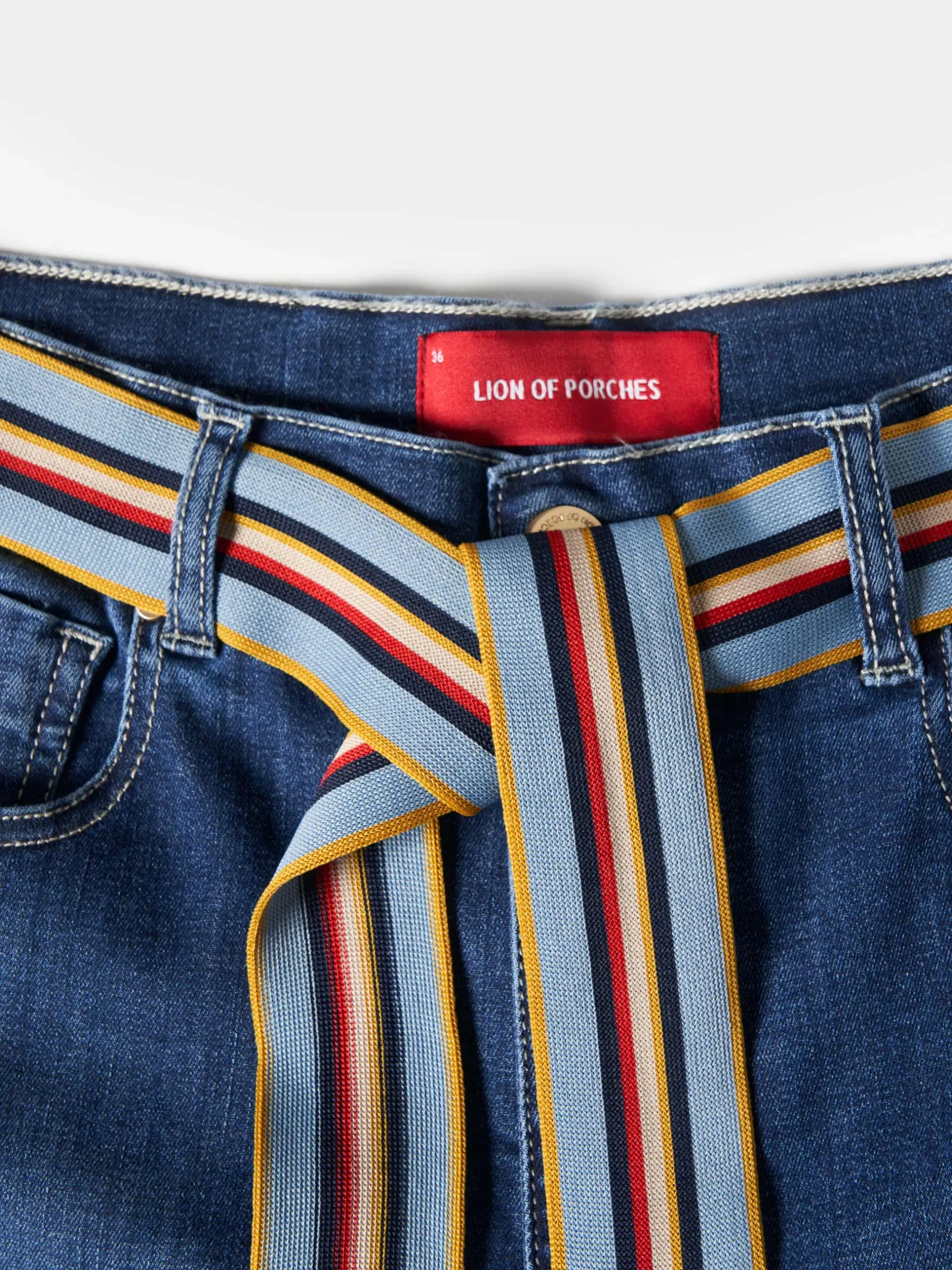 MULHER LION OF PORCHES Calças^Calças denim regular fit com cinto