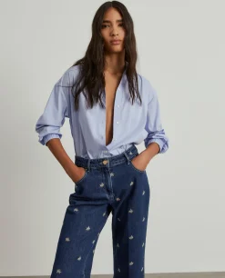 MULHER LION OF PORCHES Calças^Calças denim wide leg com bordados