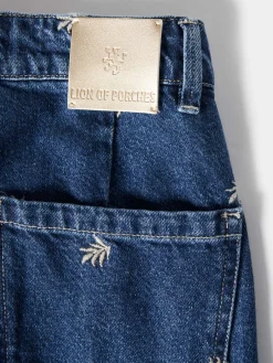 MULHER LION OF PORCHES Calças^Calças denim wide leg com bordados