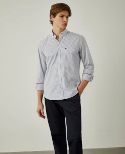 LION OF PORCHES Regular Fit^Camisa de riscas regular fit em popelina