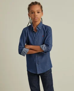 LION OF PORCHES Camisas^Camisa denim de algodão