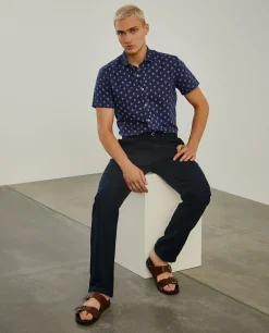 LION OF PORCHES Slim Fit^Camisa manga curta em linho e algodão com leões