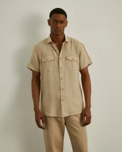 LION OF PORCHES Slim Fit^Camisa manga curta slim fit em linho