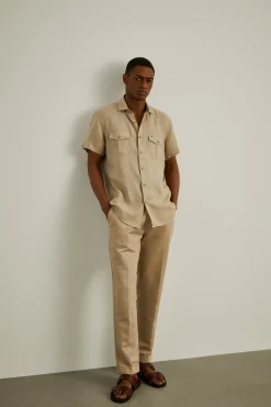 LION OF PORCHES Slim Fit^Camisa manga curta slim fit em linho