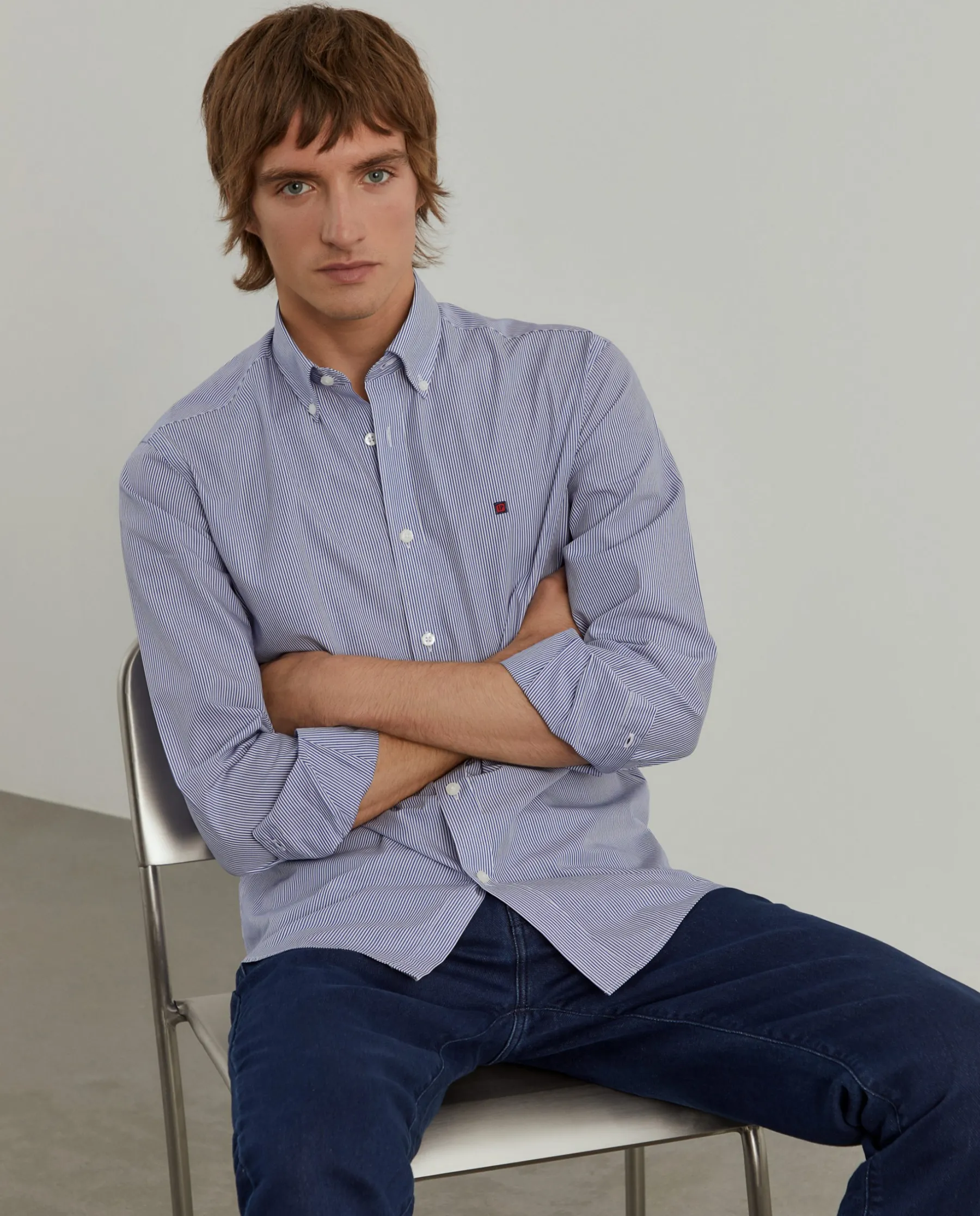LION OF PORCHES Slim Fit^Camisa slim fit de algodão às riscas