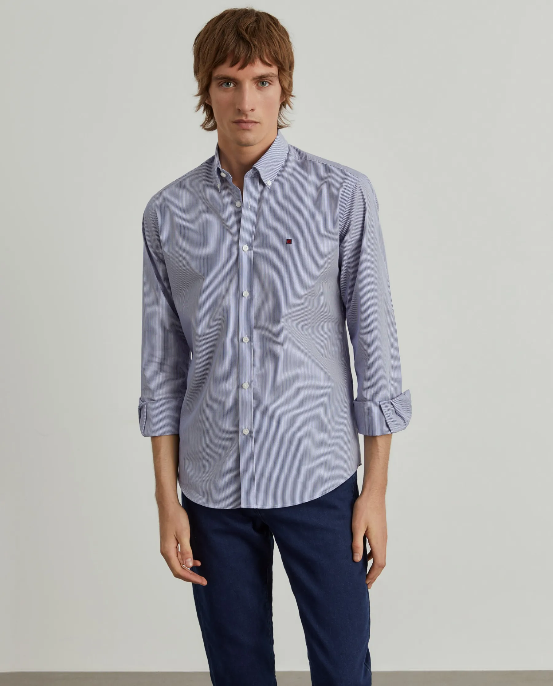 LION OF PORCHES Slim Fit^Camisa slim fit de algodão às riscas