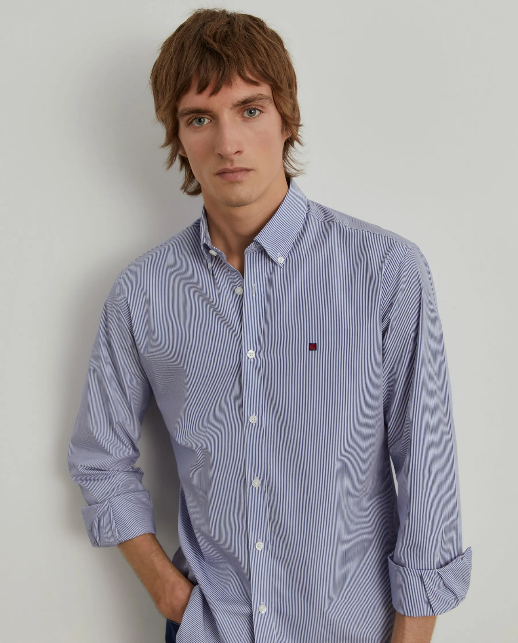 LION OF PORCHES Slim Fit^Camisa slim fit de algodão às riscas