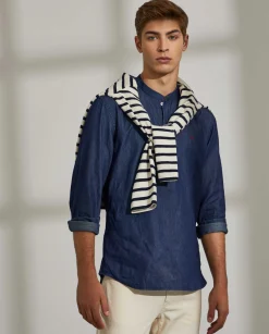 LION OF PORCHES Slim Fit^Camisa slim fit denim com carcela de polo
