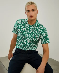 LION OF PORCHES Slim Fit^Camisa slim fit em linho com padrão all over