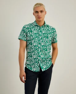 LION OF PORCHES Slim Fit^Camisa slim fit em linho com padrão all over
