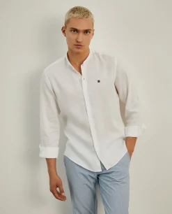 LION OF PORCHES Slim Fit^Camisa slim fit em linho gola mandarim