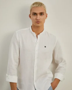 LION OF PORCHES Slim Fit^Camisa slim fit em linho gola mandarim