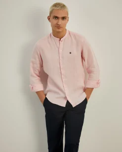 LION OF PORCHES Slim Fit^Camisa slim fit em linho com gola mandarim