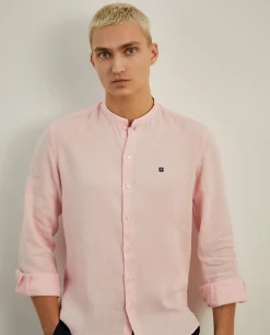 LION OF PORCHES Slim Fit^Camisa slim fit em linho com gola mandarim