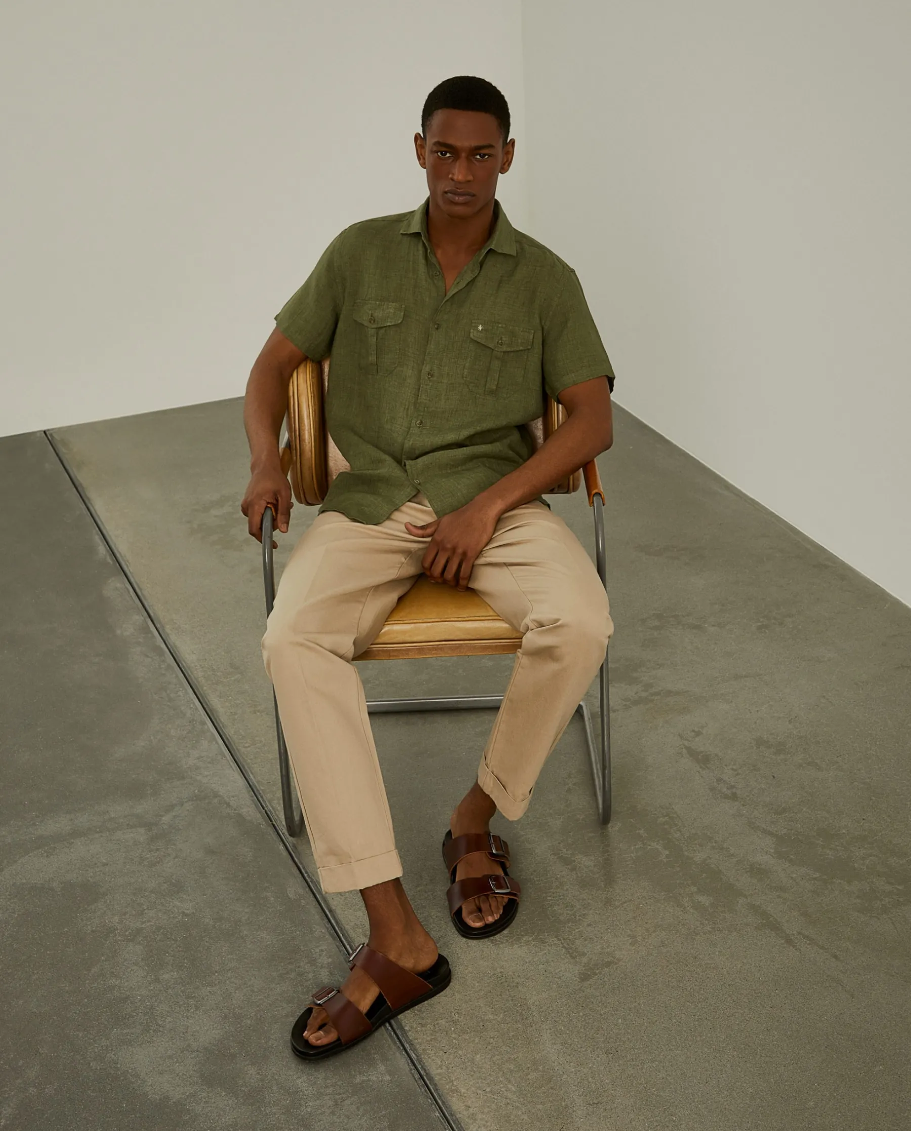 LION OF PORCHES Slim Fit^Camisa slim fit manga curta em linho