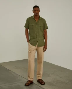 LION OF PORCHES Slim Fit^Camisa slim fit manga curta em linho