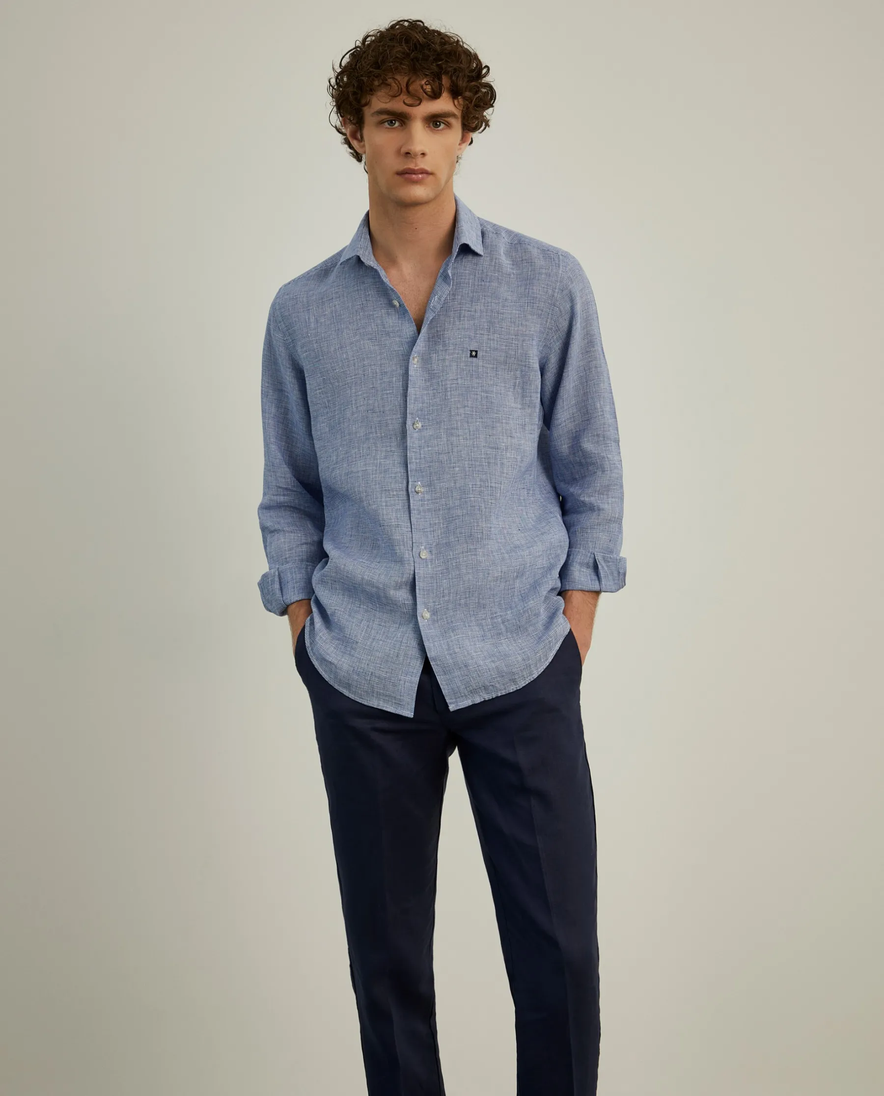 LION OF PORCHES Slim Fit^Camisa xadrez de linho slim fit