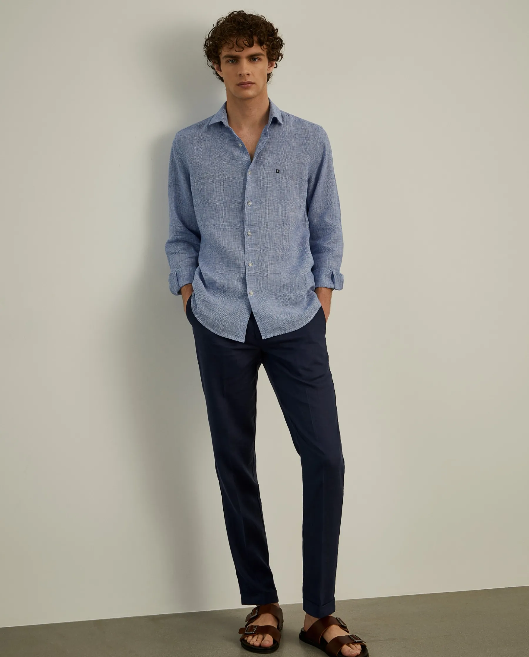 LION OF PORCHES Slim Fit^Camisa xadrez de linho slim fit