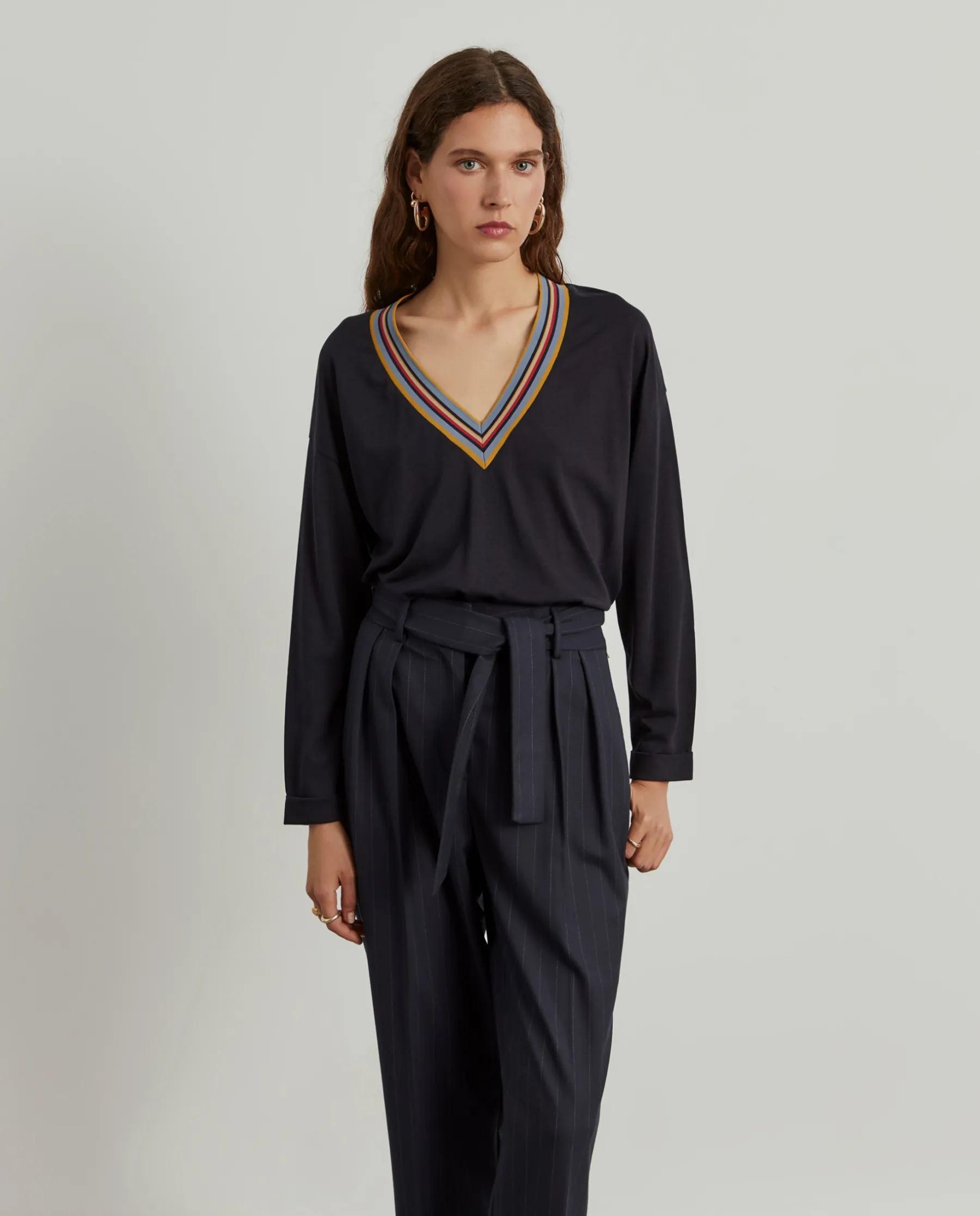 MULHER LION OF PORCHES Camisolas^Camisola de malha em liocel e algodão com riscas