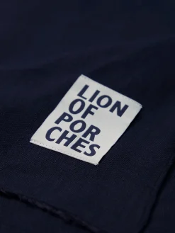 LION OF PORCHES Cachecóis^Echarpe para homem de linho e viscose com franjas e branding