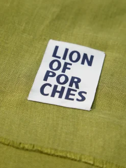 LION OF PORCHES Cachecóis^Echarpe para homem de linho e viscose com franjas e branding