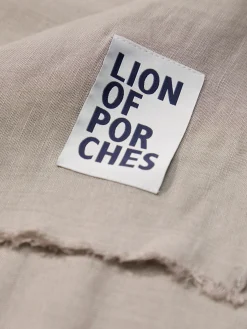 LION OF PORCHES Cachecóis^Echarpe para homem de linho e viscose com franjas e branding