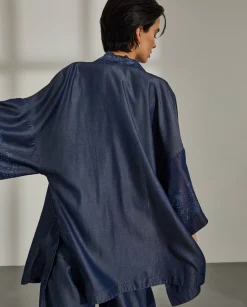 MULHER LION OF PORCHES Túnicas / Tops^Kimono para mulher em lyocell estampado com cinto