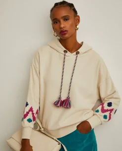 MULHER LION OF PORCHES Sweats^Sweater com capuz e bordado jacquard nas mangas