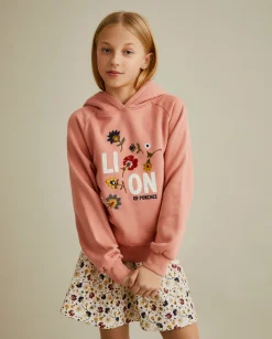 LION OF PORCHES Camisolas^Sweater com capuz e bordado de flores