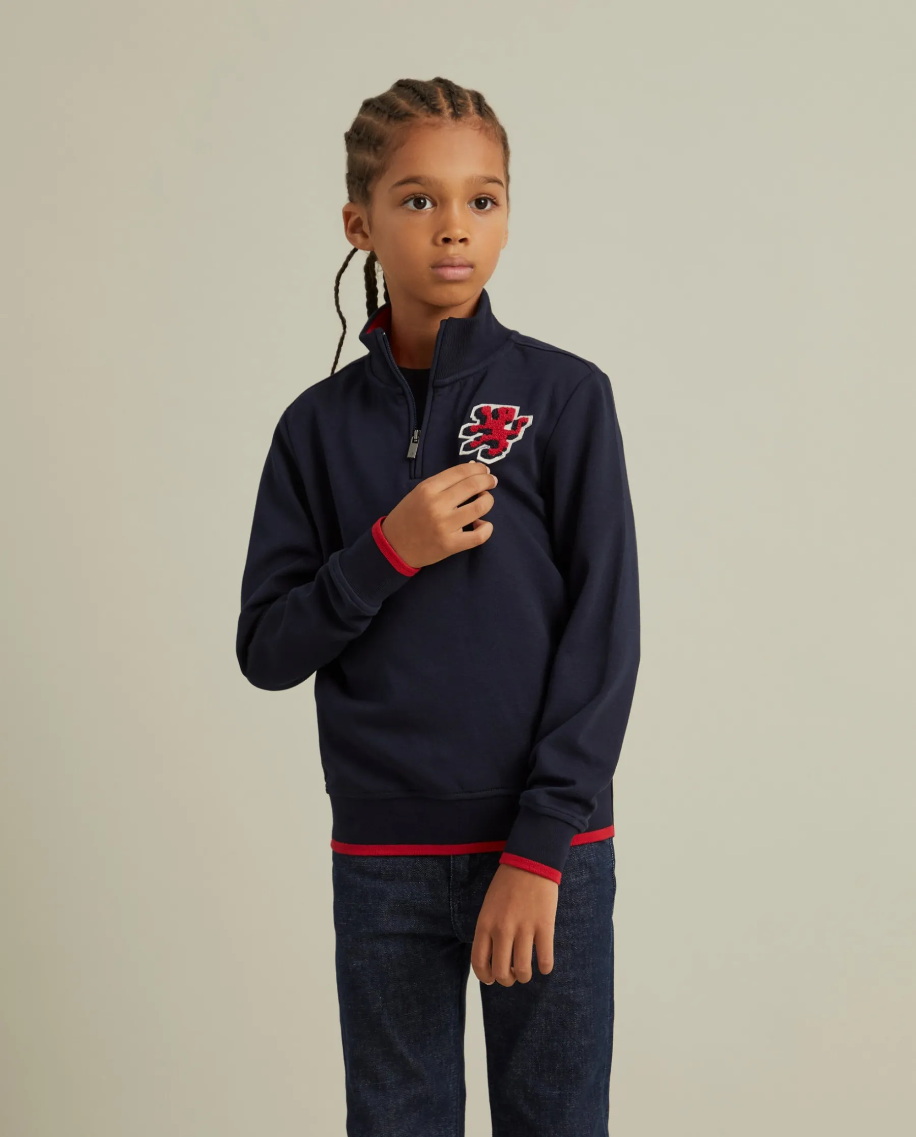 LION OF PORCHES Sweats^Sweater com fecho e riscas em contraste