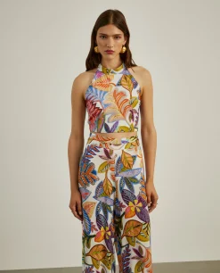 MULHER LION OF PORCHES Túnicas / Tops^Top halter com padrão tropical