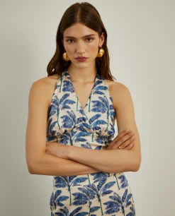 MULHER LION OF PORCHES Túnicas / Tops^Top halter fluido com padrão palmeiras