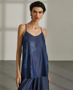 MULHER LION OF PORCHES Túnicas / Tops^Top para mulher em lyocell com estampado floral e sem mangas