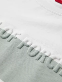 LION OF PORCHES T-Shirts^T-shirt 100% algodão com barra em contraste