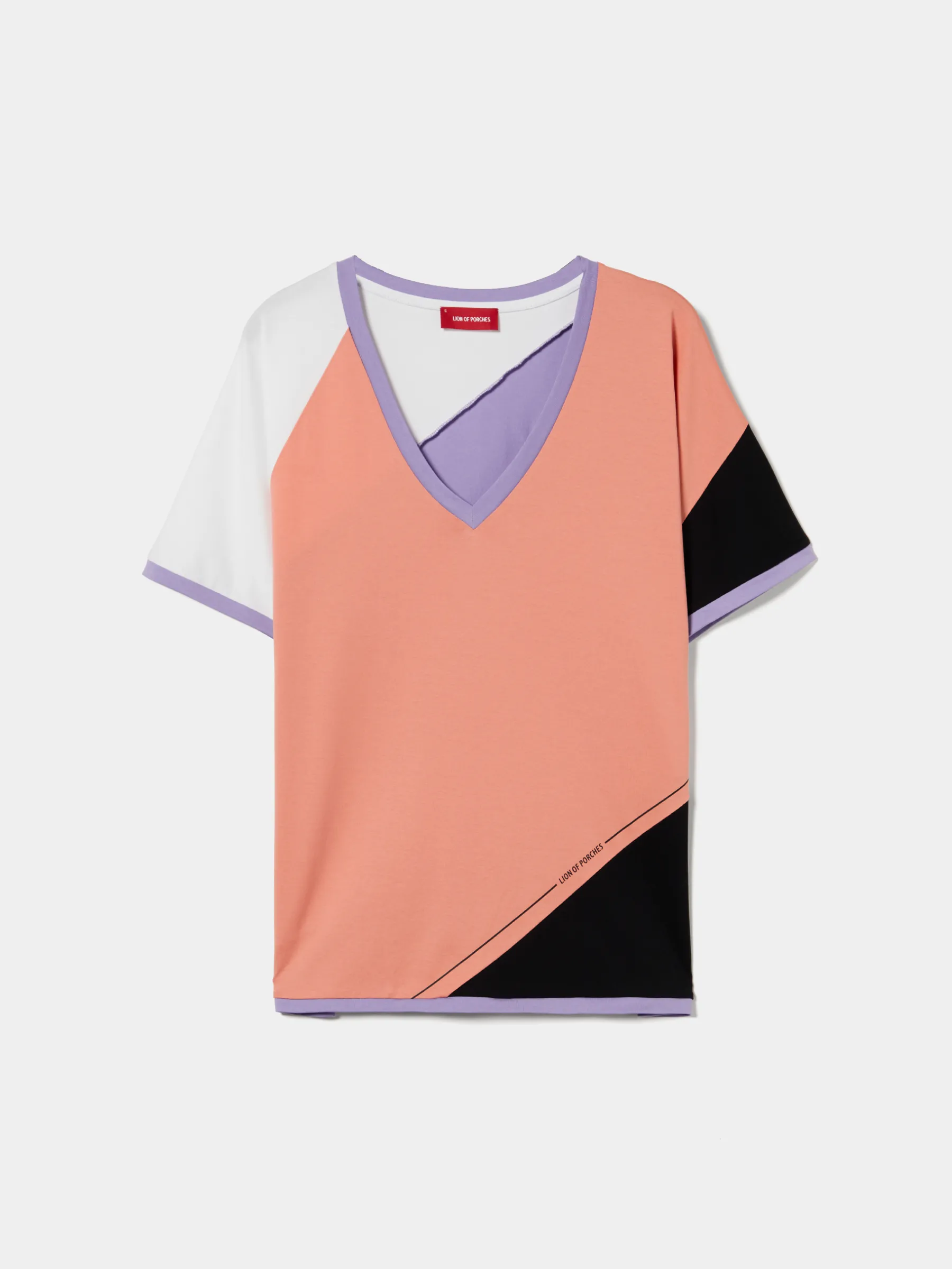 MULHER LION OF PORCHES T-Shirts^T-shirt color block decote em V